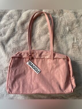 NWT BAGGU Medium Nylon Bowler Bag Rose Tan